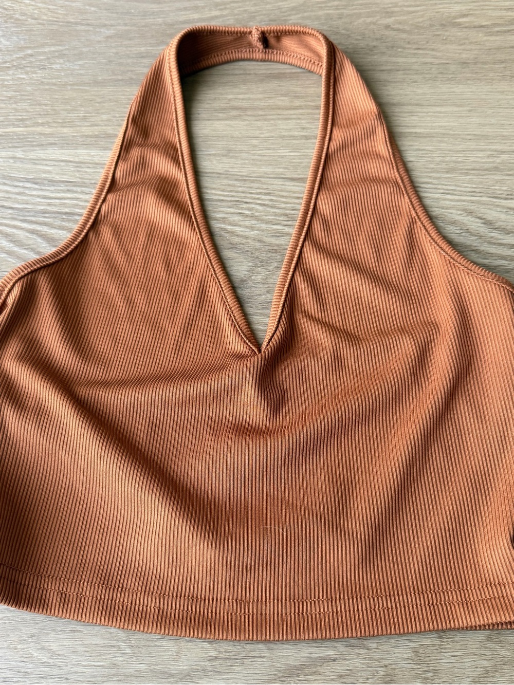 SHEIN Ribbed Deep V Halter Crop Top - Rust - Picture 2 of 6